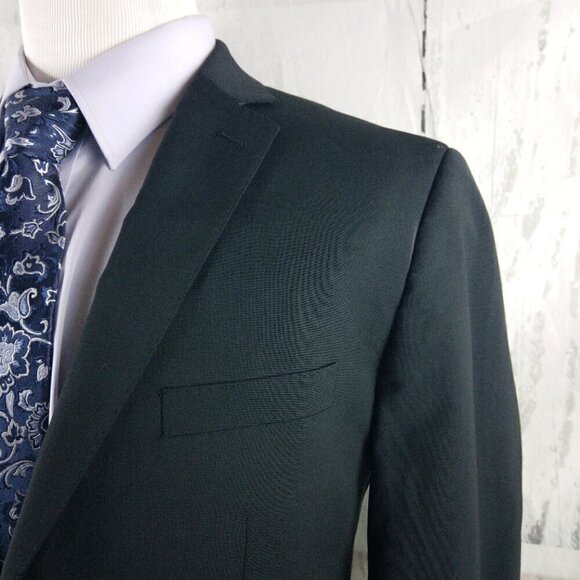 Marc Anthony Slim Fit 44R Wool Blend Stitched Lapel 2 Button Black Suit Jacket - Picture 2 of 11